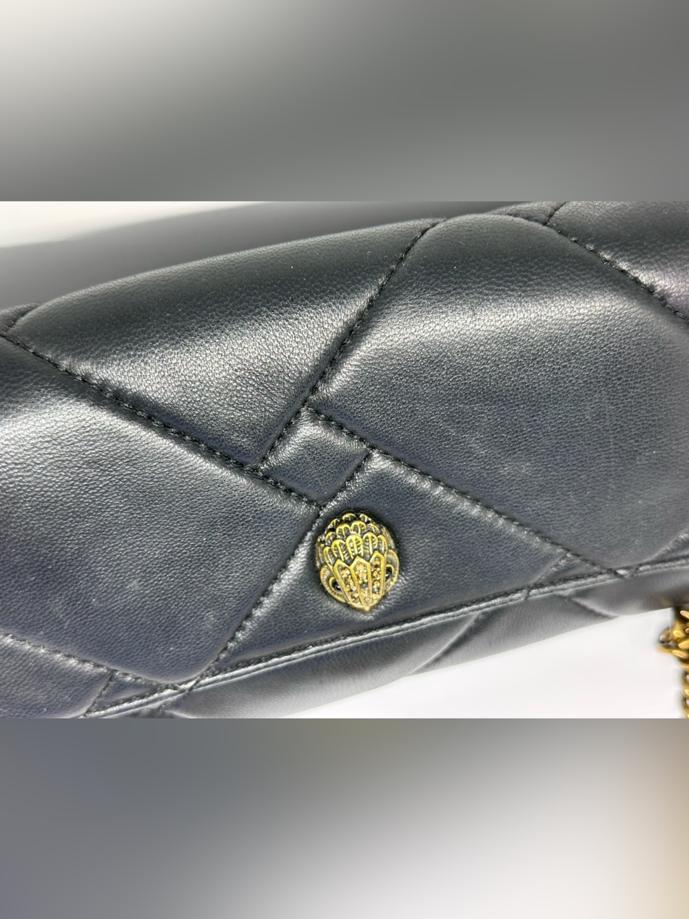 Kurt Geiger Kensington Black Quilted Leather Crossbody Handbag with Gold Seal